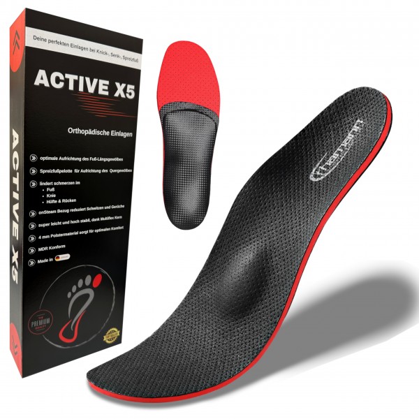 Active X5 Orthopädische Schuh Einlagen, bei Knickfuß, Senkfuß, Plattfuß, Spreizfuß, metatarsalgie, Hallux Valgus